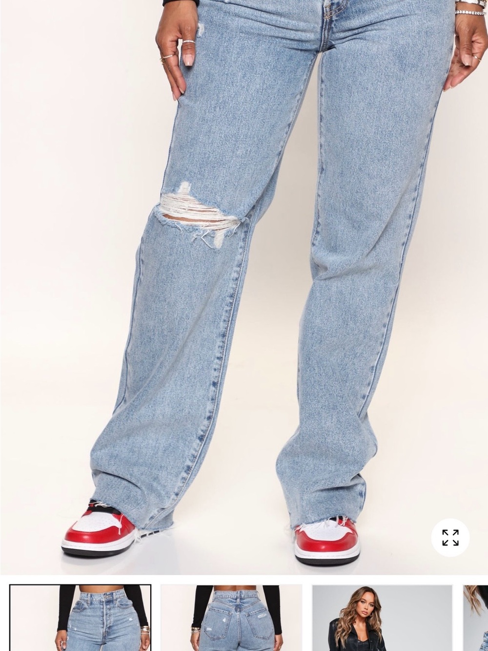 Fashion Nova Light Wash Distressed Straight Leg Jeans